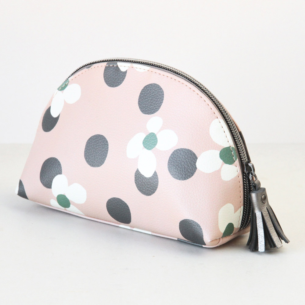 Floral Spot & Pink Half Moon Cosmetic Bag By Caroline Gardner